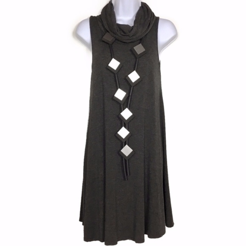Dark Grey Sleeveless Cowl Neck Trapeze Dress
